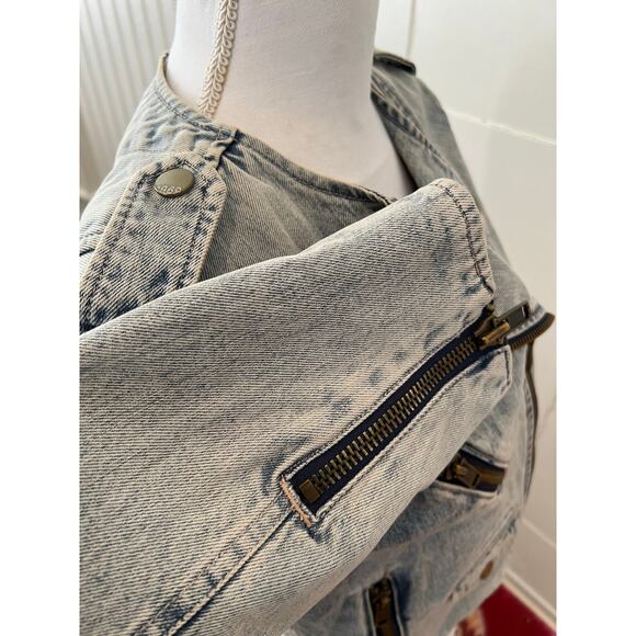 Gap Moto Denim Jean Jacket Light Acid Wash M - Picture 6 of 6
